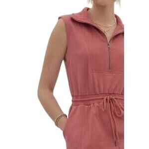 ENTRO On the Run French Terry Tie Drawstring Waist Mini Dress in Slate Rose Sz M